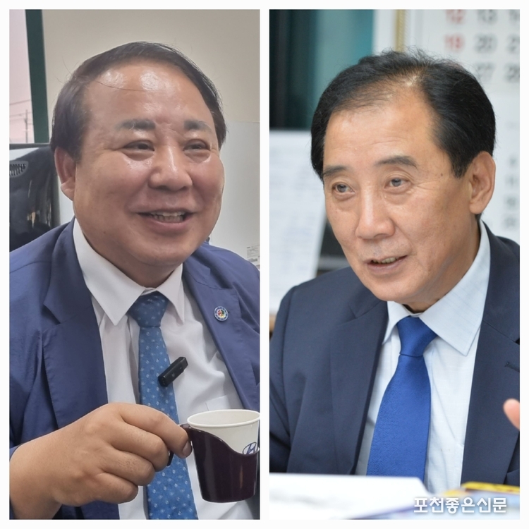 경선에 나선 이철휘(사진 좌측)와 박윤국 후보. 민주당 조강특위는 포천·가평지역위원장을 권리당원들의 경선투표를 통해 결정하기로 했다.