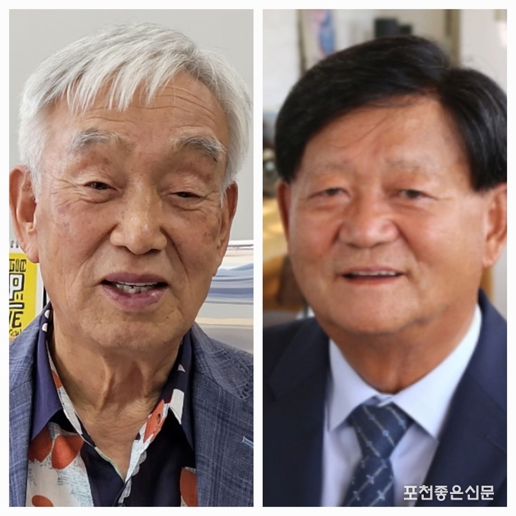 왼쪽부터 대한노인회 포천시지회장 선거에 출사표를 던진 이영주 지회장 직무대행과 이주석 전 소흘노인대학장. (가나다 순 표기) 