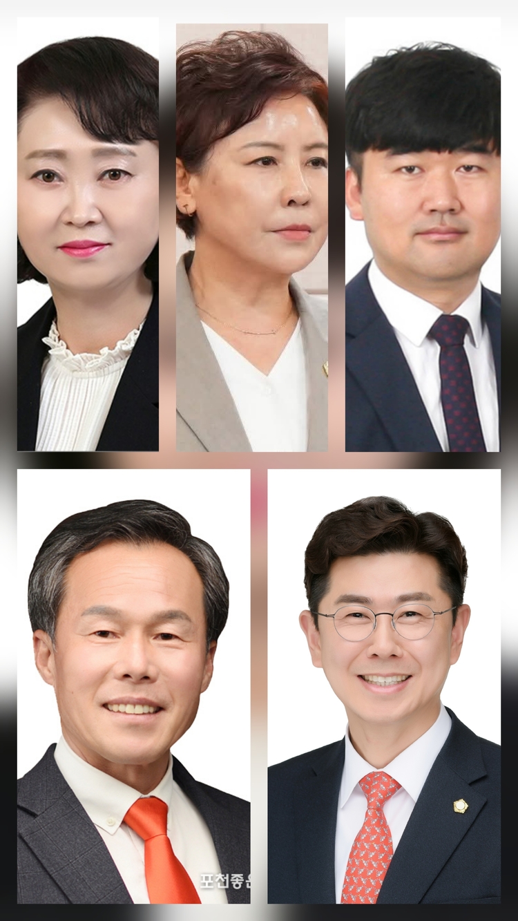 내년 국민의힘 시도의원 출마자로 거론되는 사람들. 위부터 시계방향으로 권보경, 안애경, 황용, 윤충식, 서과석.